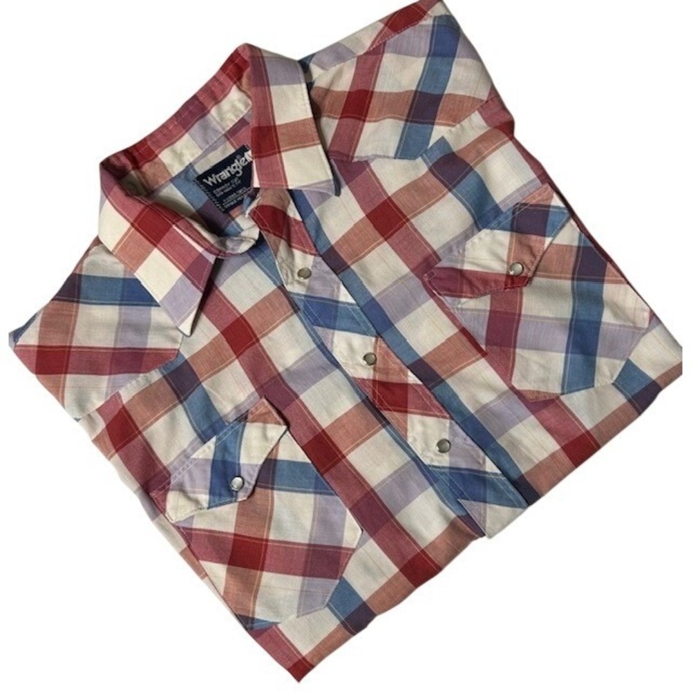 Wrangler Mens 17.5 X Long Tails Plaid Western Pearl Snap Shirt  Red Cowboy Cut